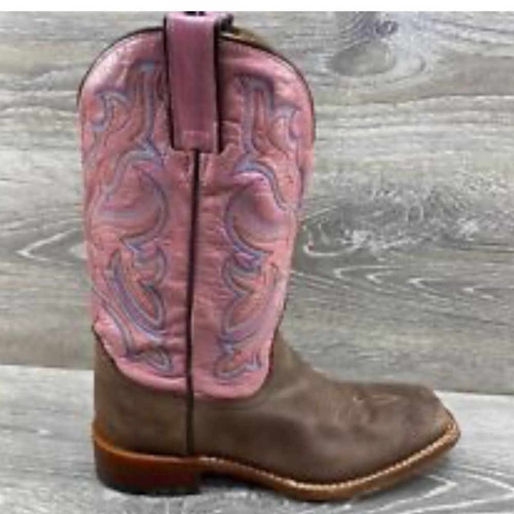 NOCONA brown and pink leather square cowgirl boots size 6